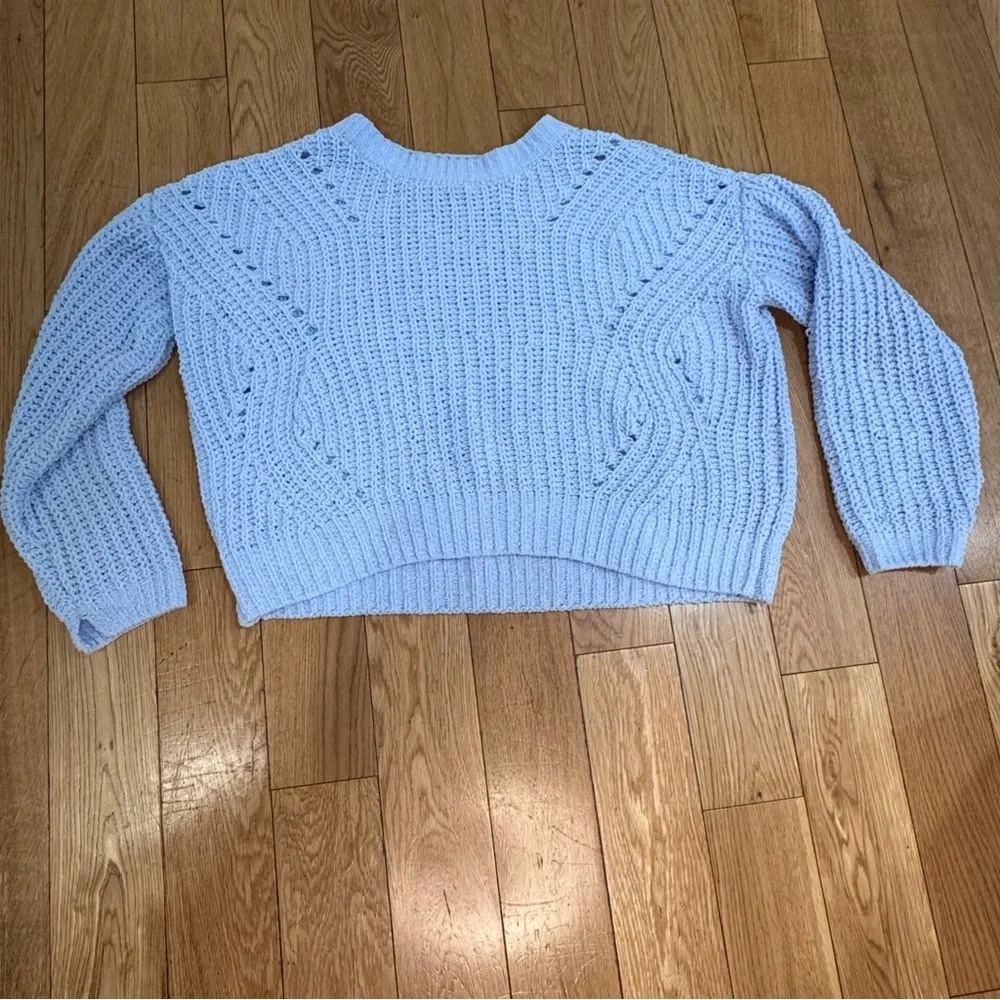 SO Light Blue Open-Knit Chunky Crewneck Sweater- Super Soft